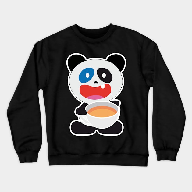 Panda Bear with Tea Crewneck Sweatshirt by HappyGiftArt